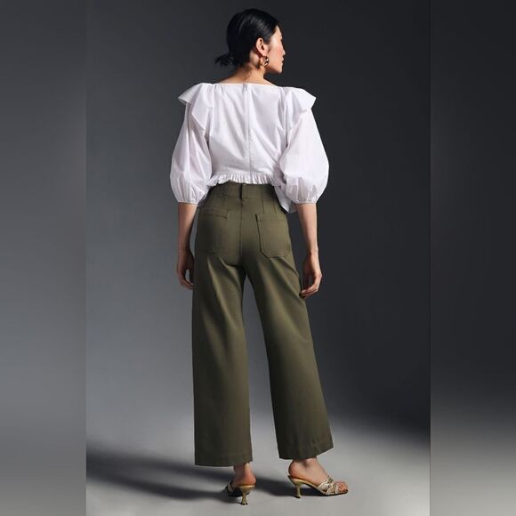 Anthropologie Mauve The Colette Cropped Wide-Leg Ponte Pants In Dried Fern Sz 27 - Picture 4 of 10